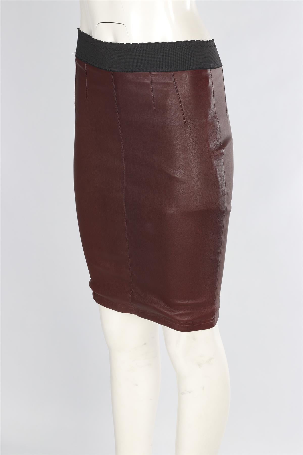 DOLCE & GABBANA BURGUNDY LEATHER MIDI SKIRT IT 40 UK 8