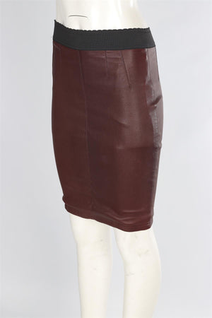 DOLCE & GABBANA BURGUNDY LEATHER MIDI SKIRT IT 40 UK 8