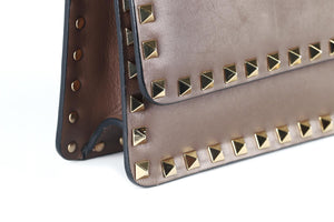 VALENTINO GARAVANI BROWN ROCKSTUD MINI LEATHER SHOULDER BAG