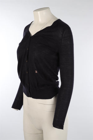 CELINE NAVY CASHMERE CARDIGAN SMALL