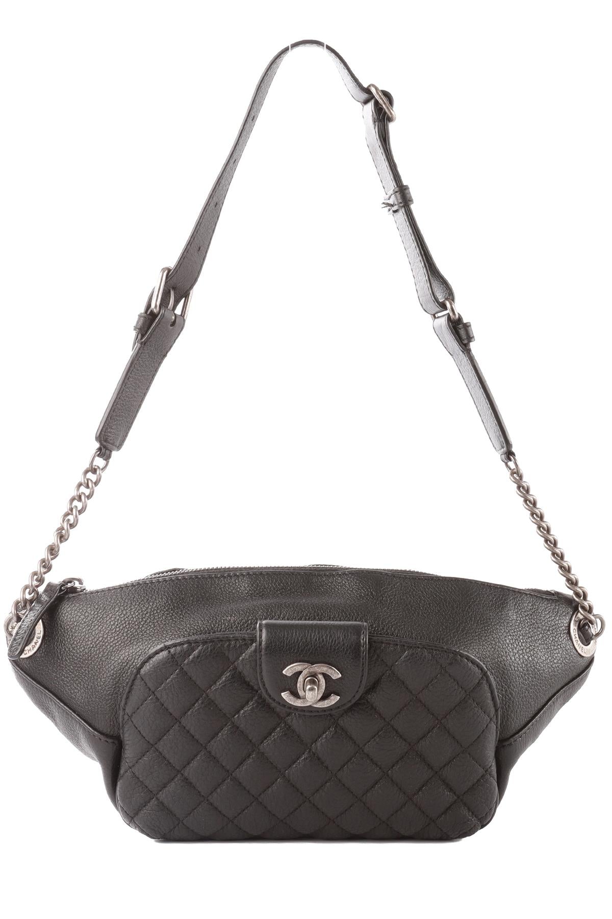 CHANEL BLACK 2016-2017 CASUAL ROCK QUILTED LEATHER BELT BAG