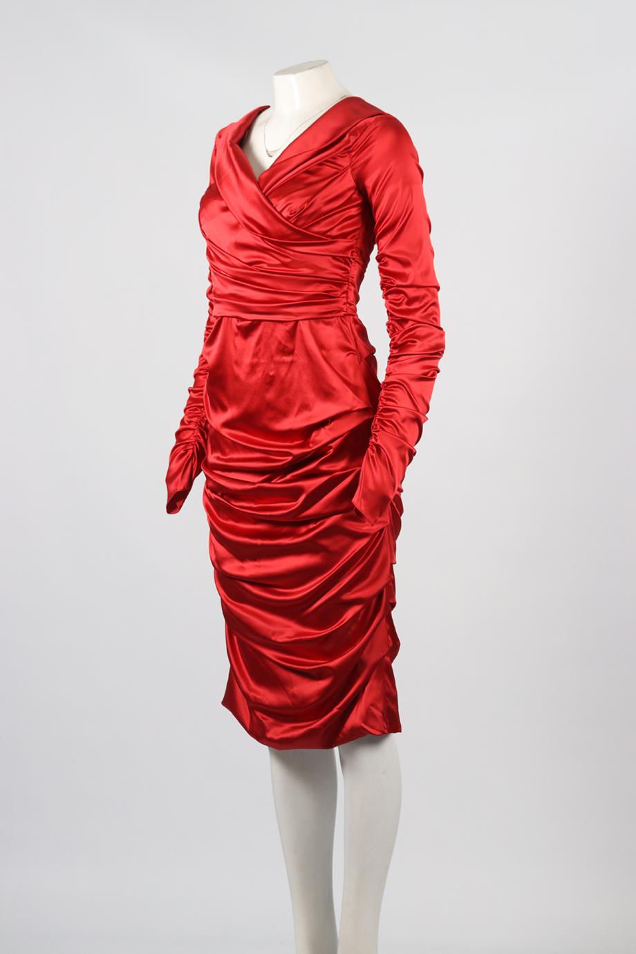 DOLCE & GABBANA RUCHED SATIN MIDI DRESS IT 46 UK 14