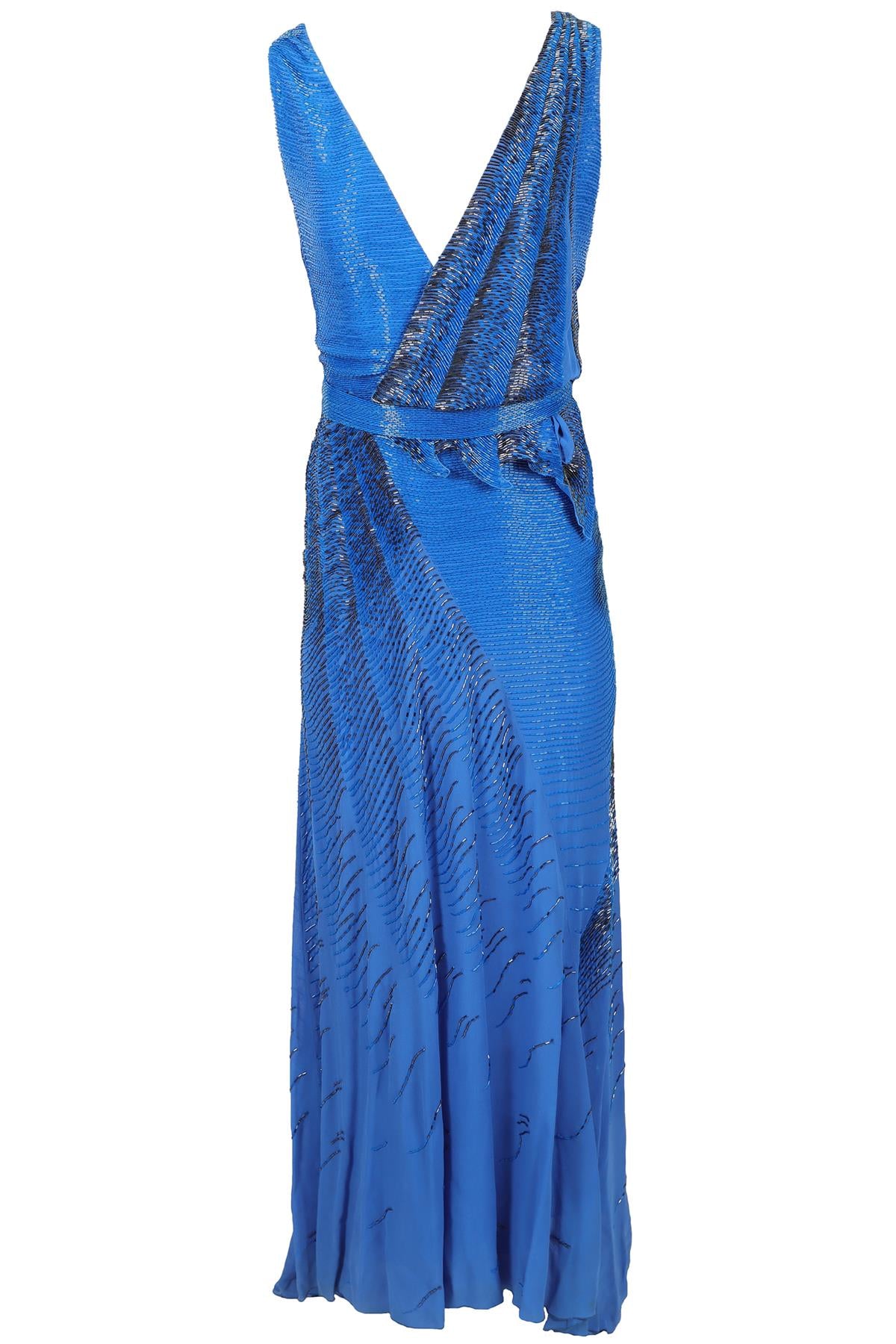 ROBERTO CAVILLI BLUE BEAD AND SILK GOWN IT 38 UK 6