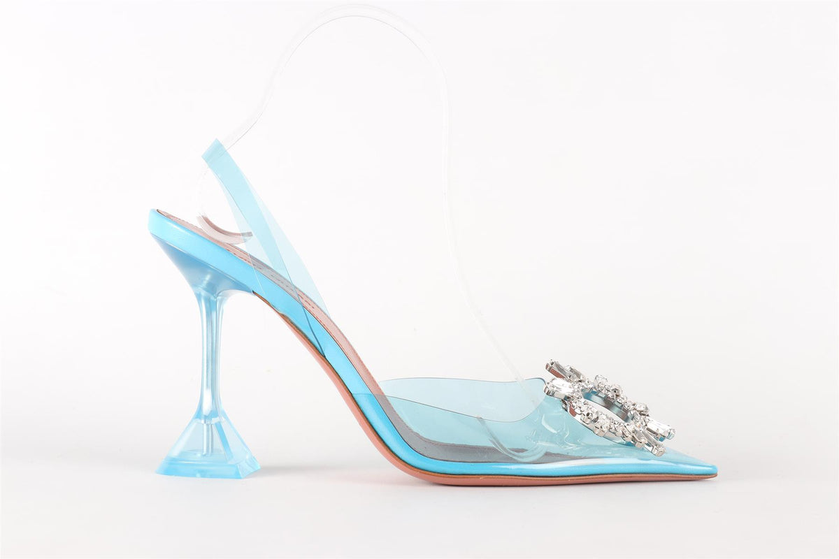 AMINA MUADDI BLUE CRYSTAL AND PVC SLINGBACK PUMPS EU 38 UK 5 US 8