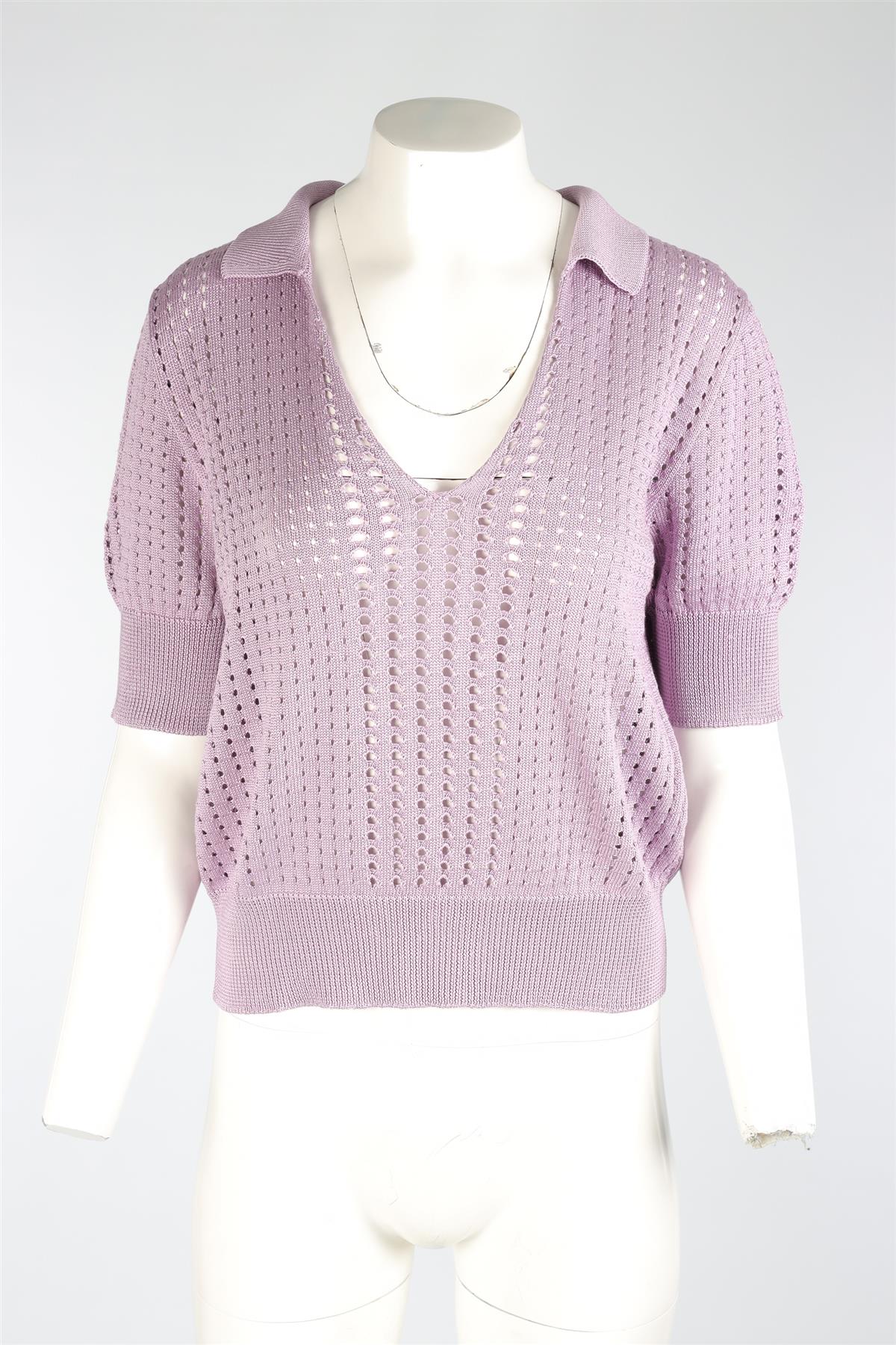 BOTTEGA VENETA PURPLE SILK POLO TOP IT 46 UK 14