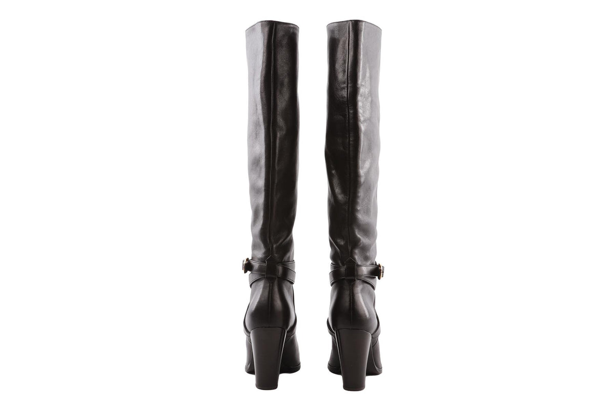 BLACK LEATHER KNEE HIGH BOOTS