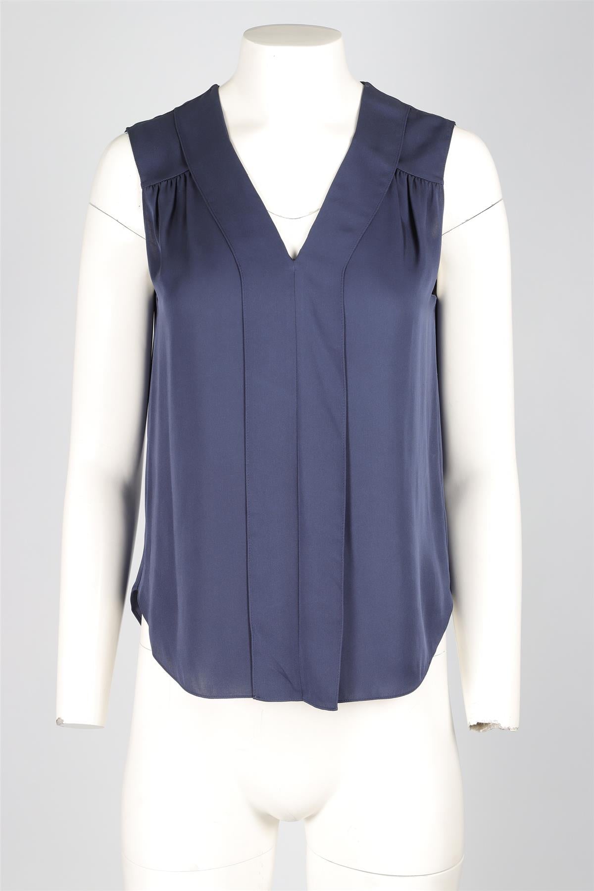 THEORY NAVY SILK TOP SMALL