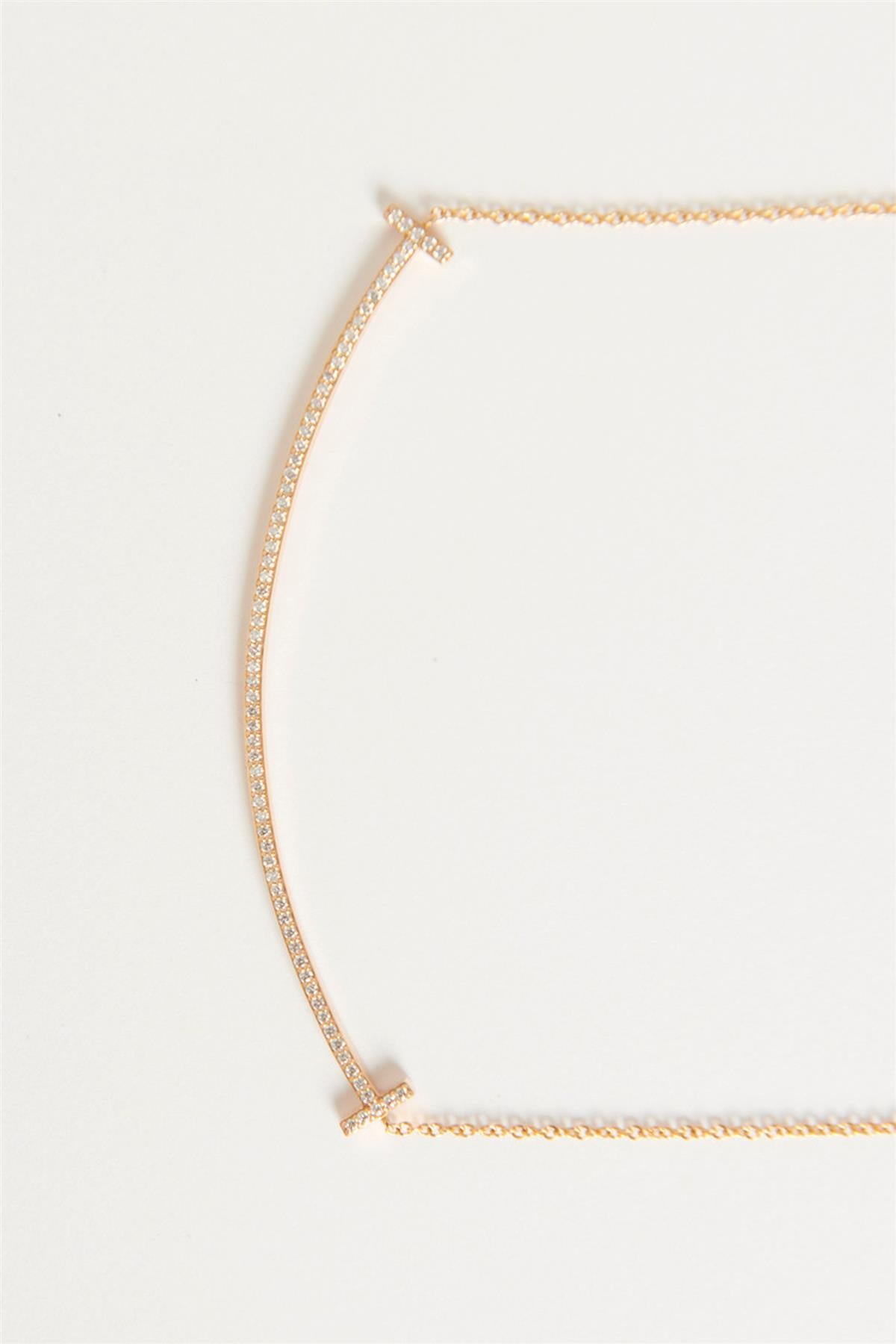 TIFFANY & CO. T SMILE LARGE 18K ROSE GOLD AND DIAMOND NECKLACE