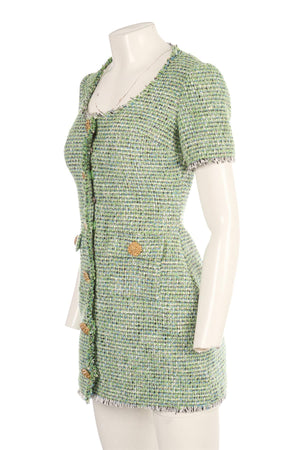 SELF-PORTRAIT GREEN TWEED MINI DRESS UK 6