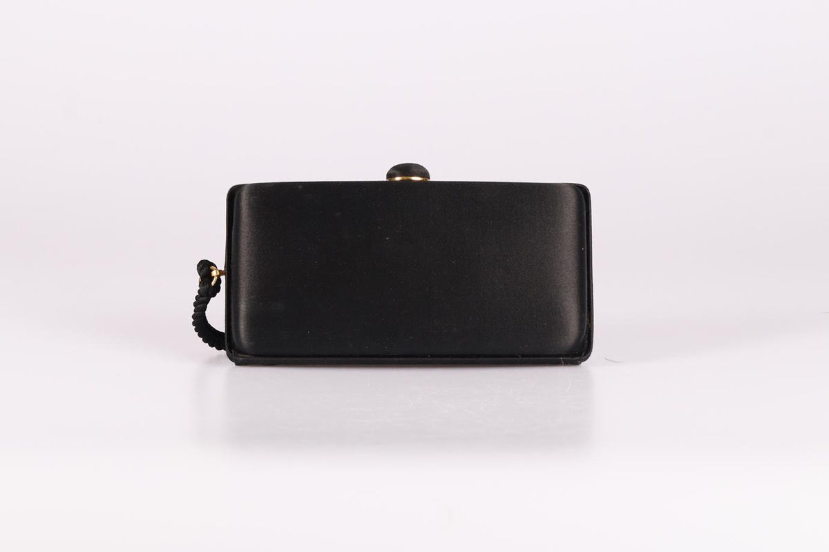 ASPREY TASSELED SATIN AND GOLD TONE CLUTCH