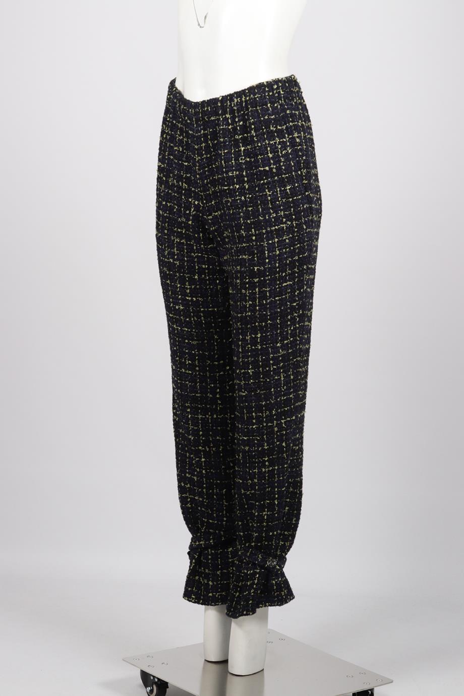 CHANEL 2022 CHECKED COTTON AND WOOL BLEND TAPERED PANTS FR 36 UK 8