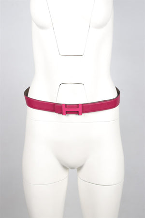 HERMÈS PURPLE AND GREY 2011 32 MM LEATHER BELT STRAP