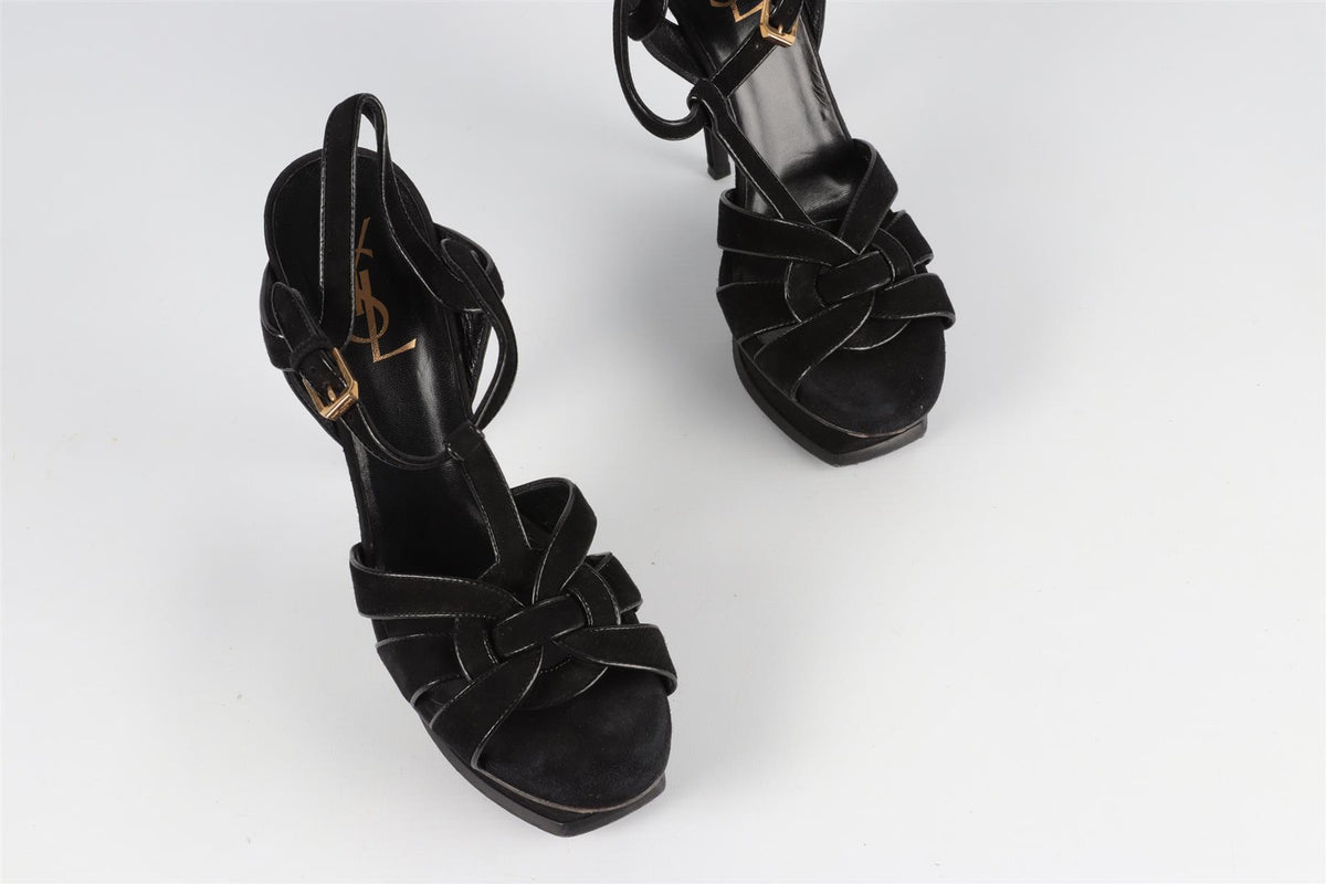 SAINT LAURENT BLACK TRIBUTE SUEDE PLATFORM SANDALS EU 38.5 UK 5.5 US 8.5