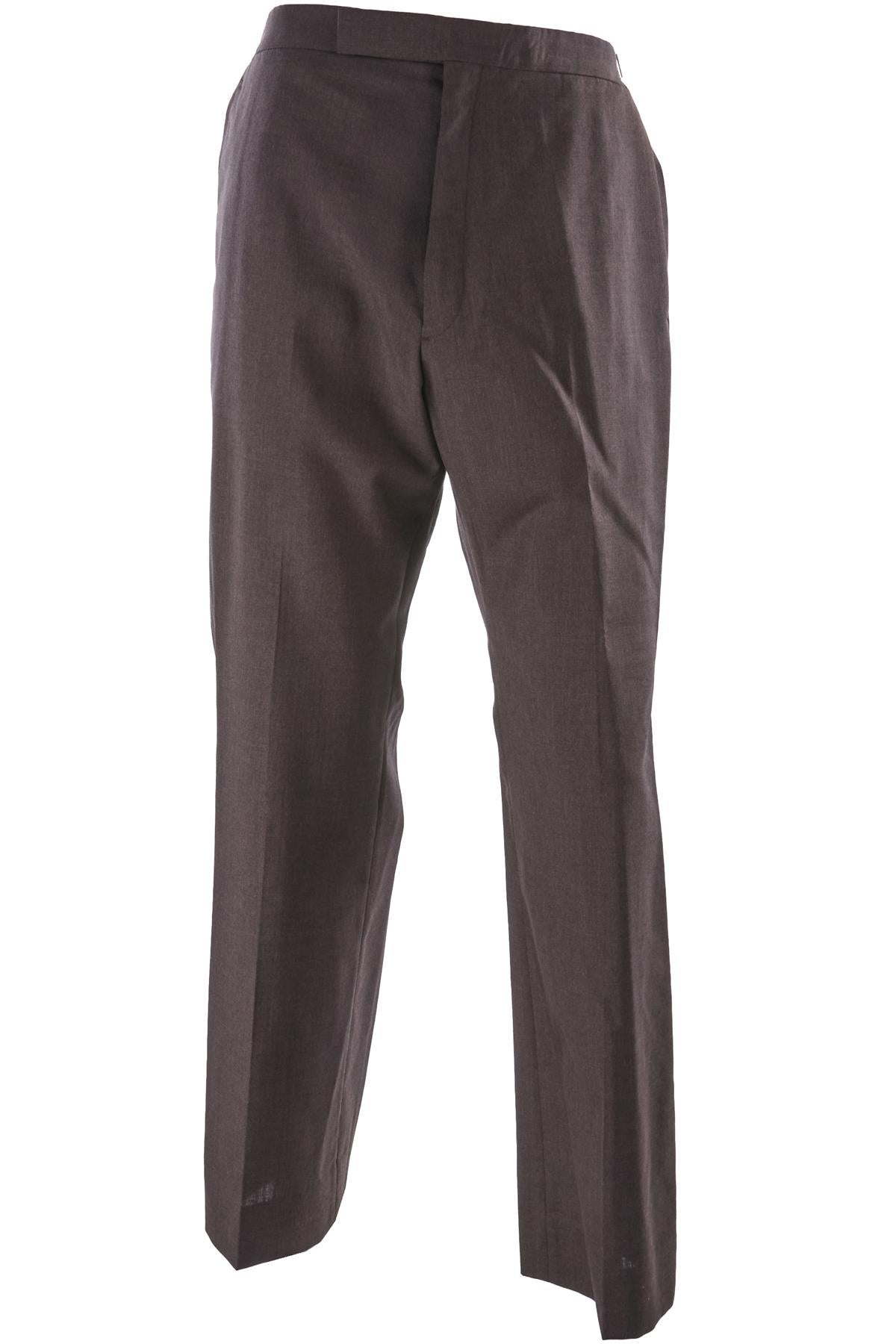 BROWN MEN'S WOOL STRAIGHT LEG PANTS