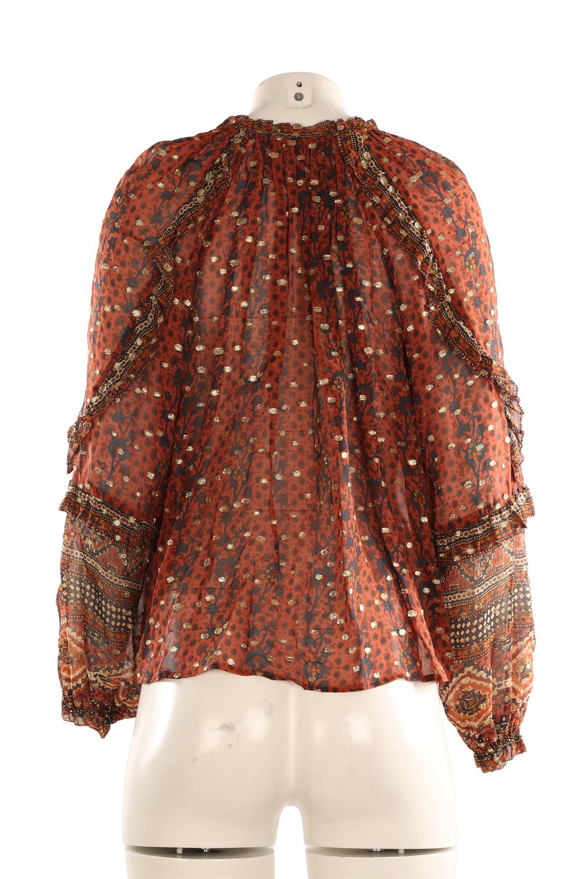 ULLA JOHNSON BROWN SILK TOP US 2 UK 6