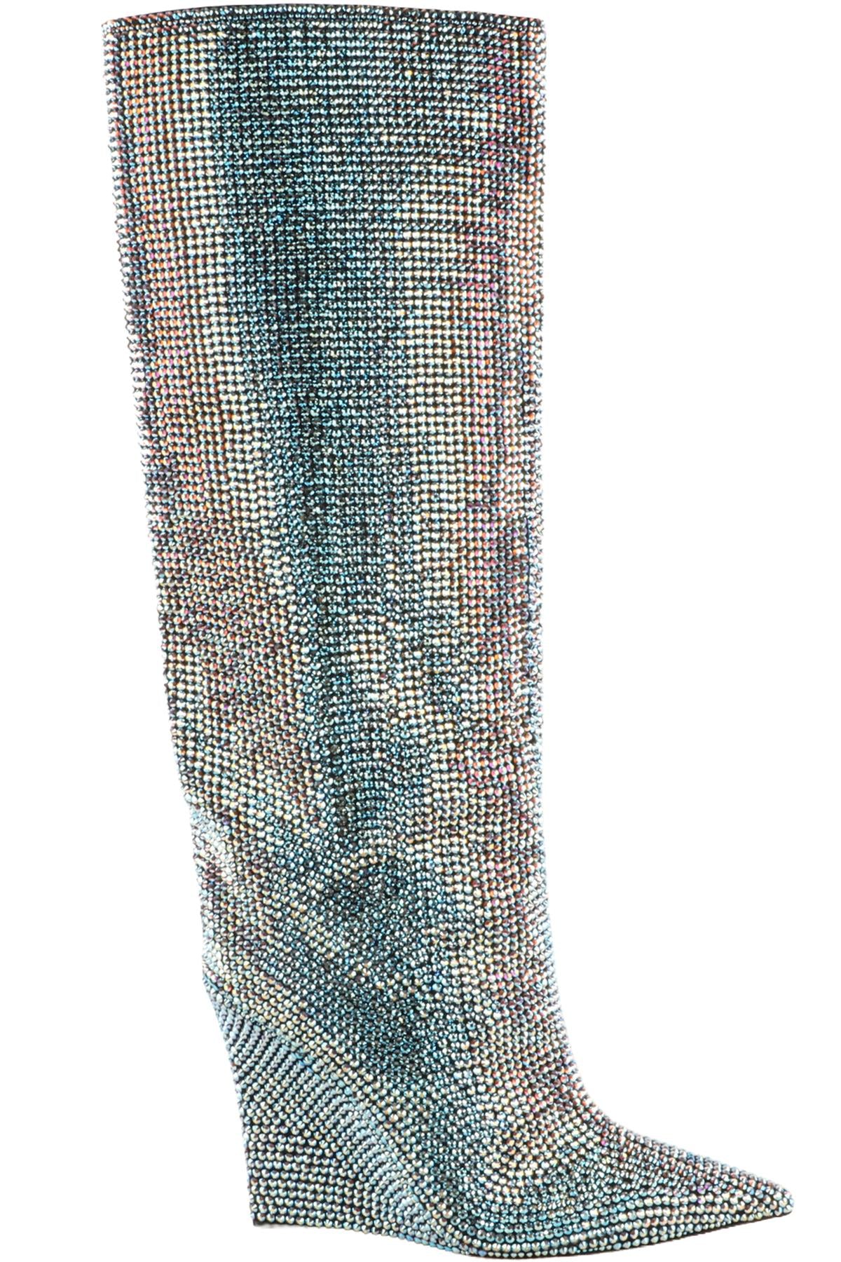 JIMMY CHOO BLUE CRYSTAL KNEE HIGH BOOTS EU 41 UK 8 US 11