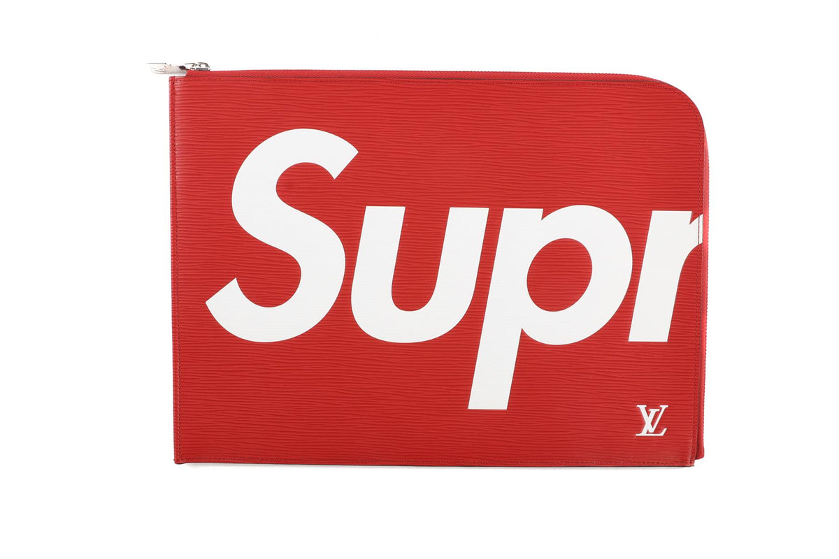 LOUIS VUITTON + SUPREME RED 2017 POCHETTE JOUR GM EPI LEATHER CLUTCH