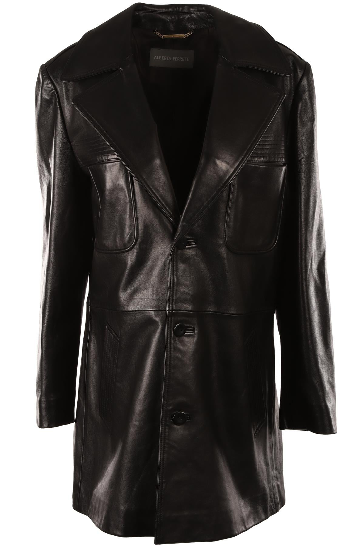 ALBERTA FERRETTI BLACK LEATHER COAT IT 44