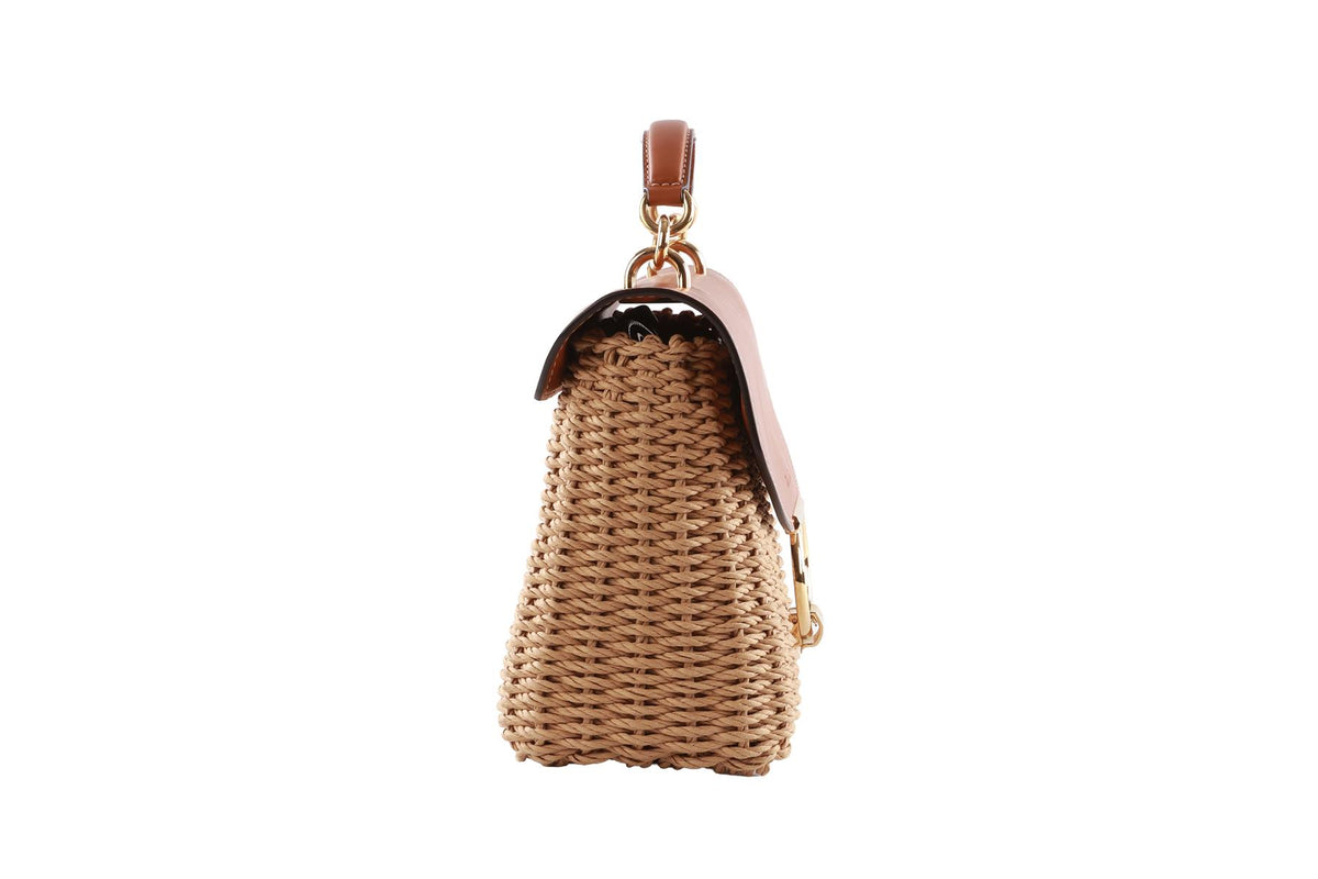 SALVATORE FERRAGAMO TAN MARGOT WICKER TOTE BAG