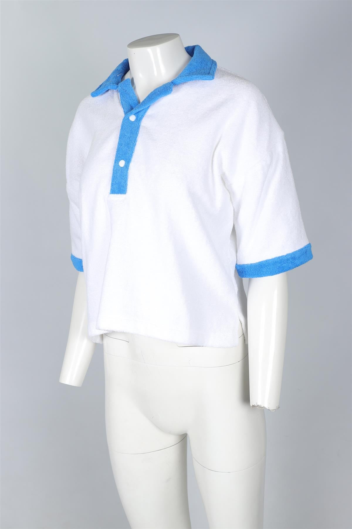 TERRY TOWELLING WHITE COTTON SHIRT SMALL/MEDIUM