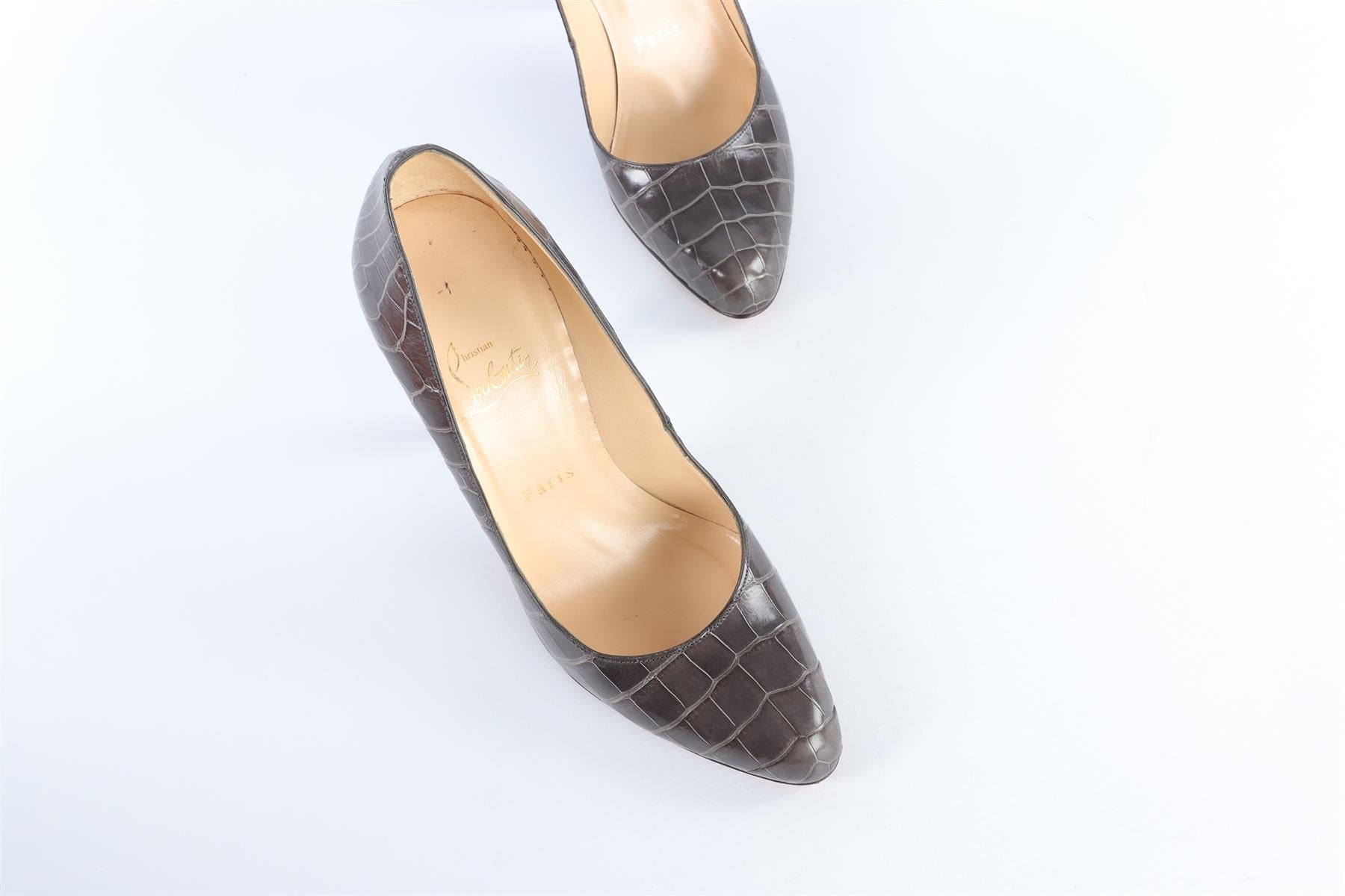 CHRISTIAN LOUBOUTIN GREY LEATHER SNAKESKIN PUMPS EU 39.5 UK 6.5 US 9.5