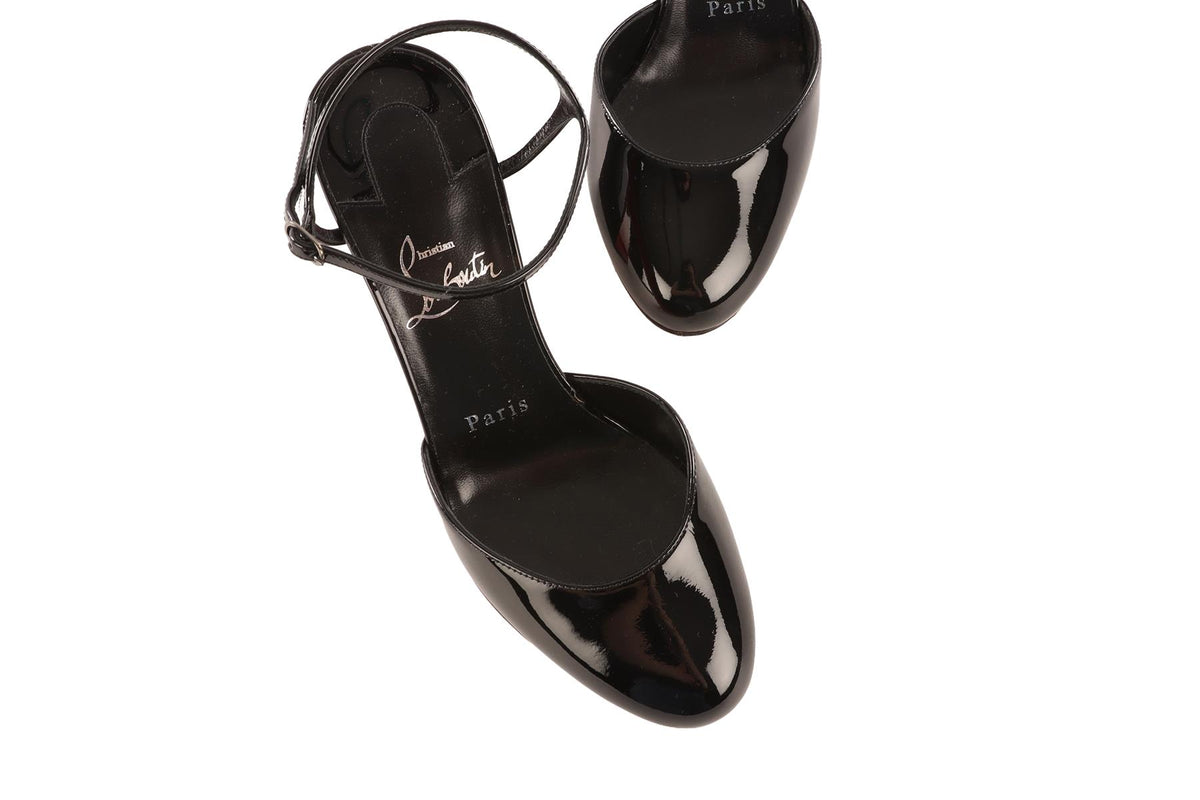 CHRISTIAN LOUBOUTIN BLACK JANE PATENT LEATHER PUMPS EU 37 UK 4 US 7