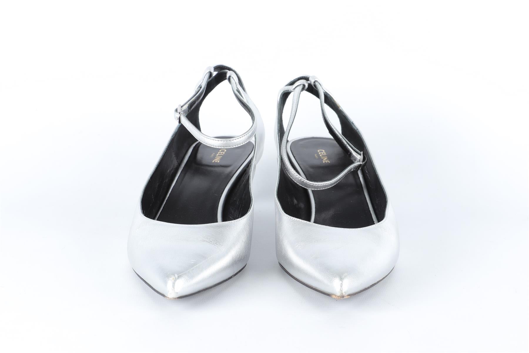 CELINE SILVER LEATHER PUMPS EU 38 UK 5 US 8