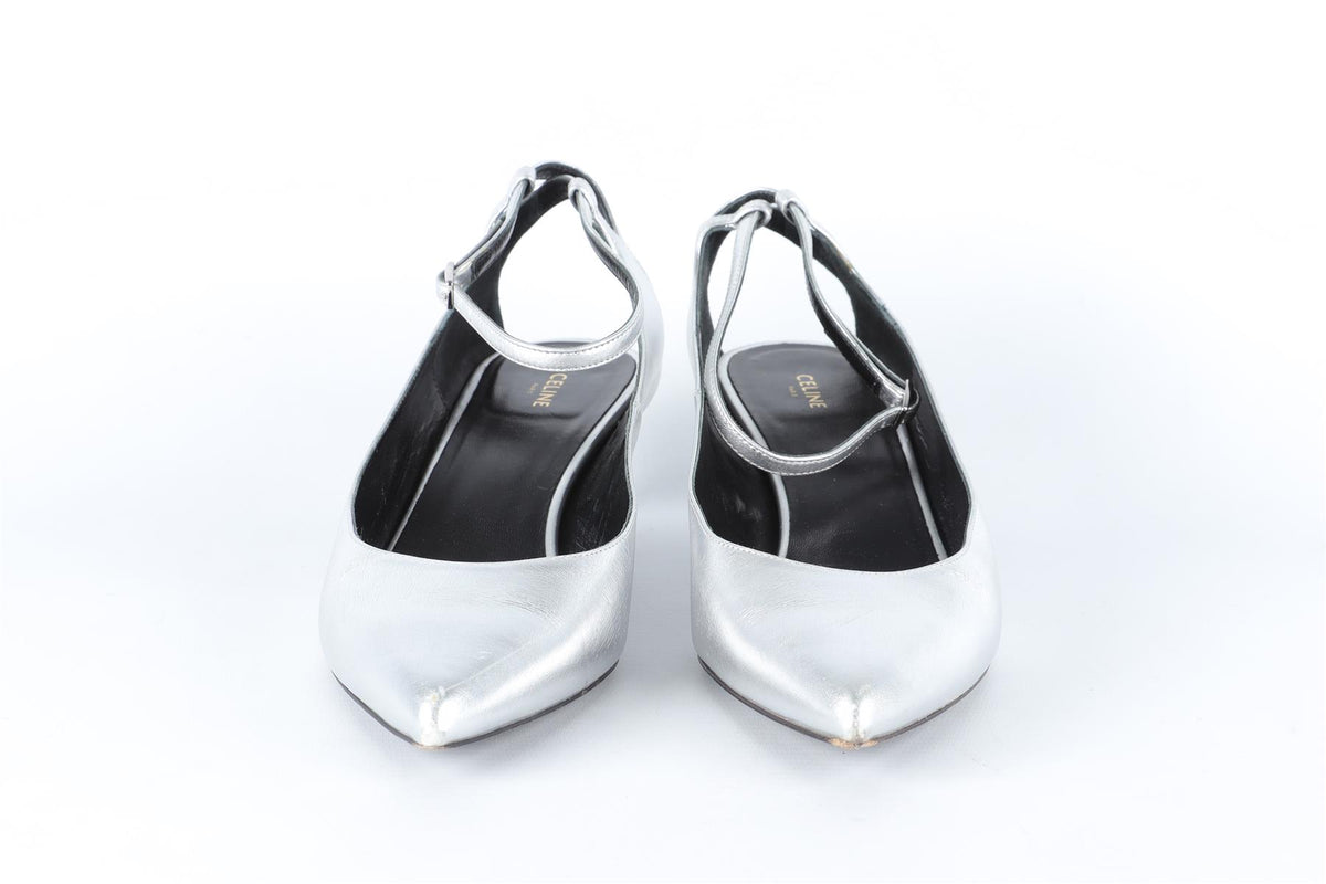 CELINE SILVER LEATHER PUMPS EU 38 UK 5 US 8