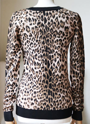 BALMAIN LEOPARD PRINT JACQUARD KNIT SWEATER FR 38 UK 10