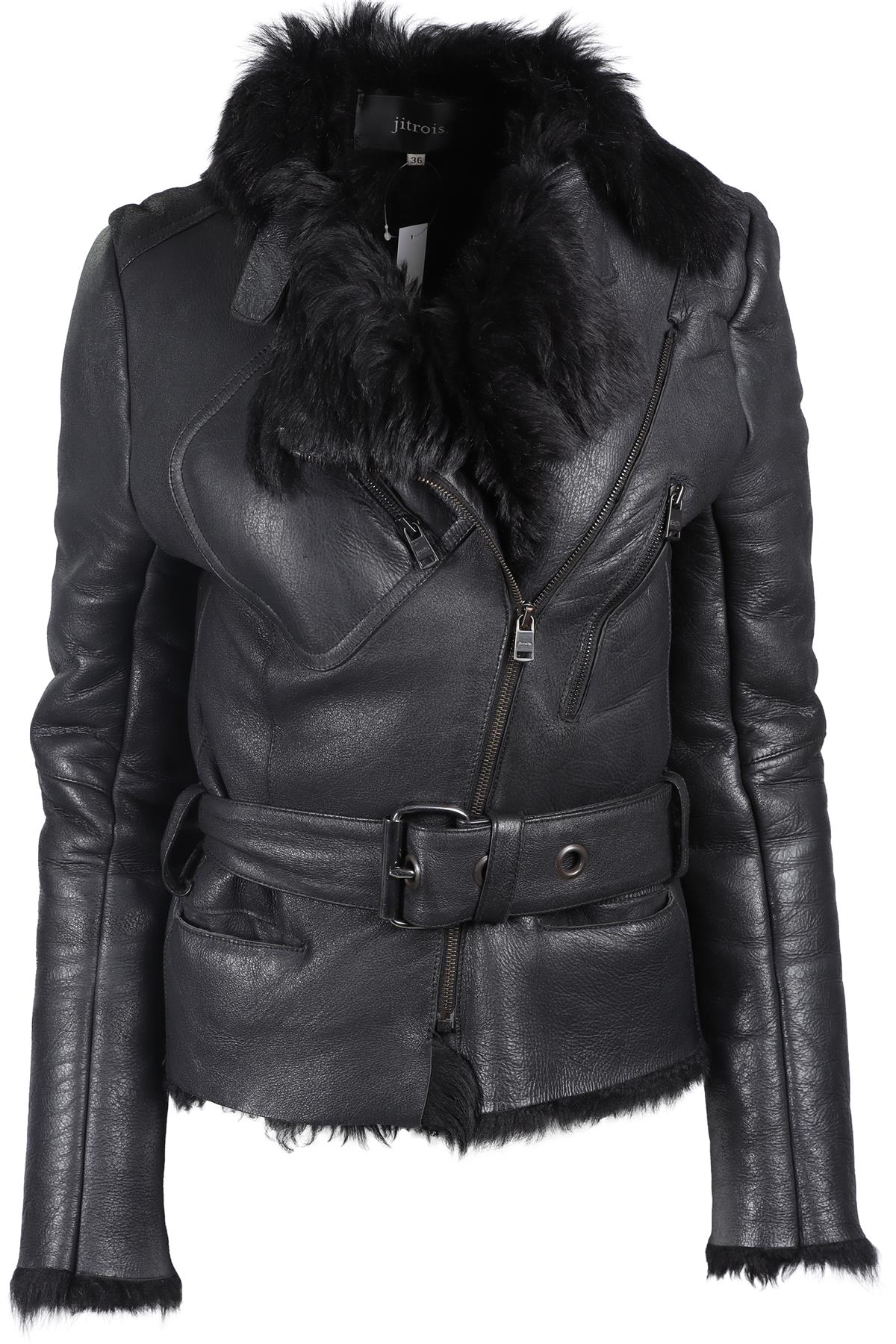 JITROIS BLACK SHEARLING AND LEATHER JACKET FR 36 UK 8