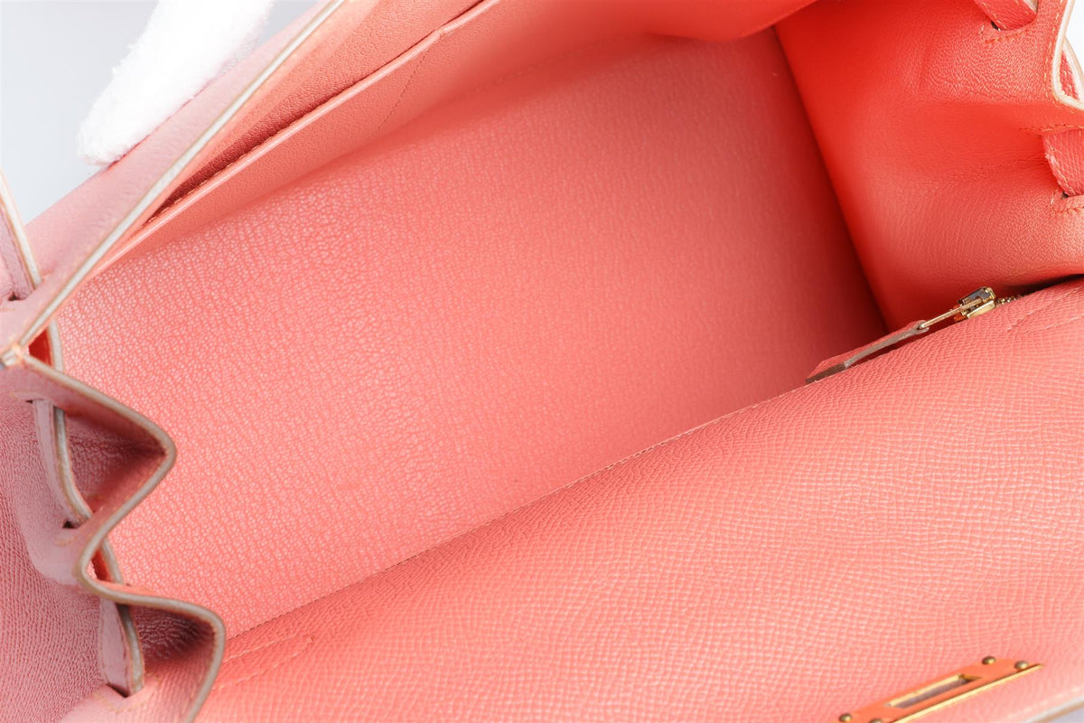 HERMÈS PINK 2014 KELLY SELLIER 28 CM EPSOM LEATHER BAG IN FLAMINGO