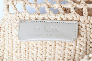 PRADA BEIGE SMALL RAFFIA TOTE BAG