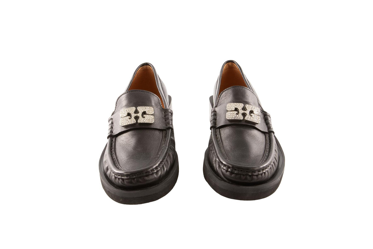 GANNI BLACK LEATHER LOAFERS EU 38