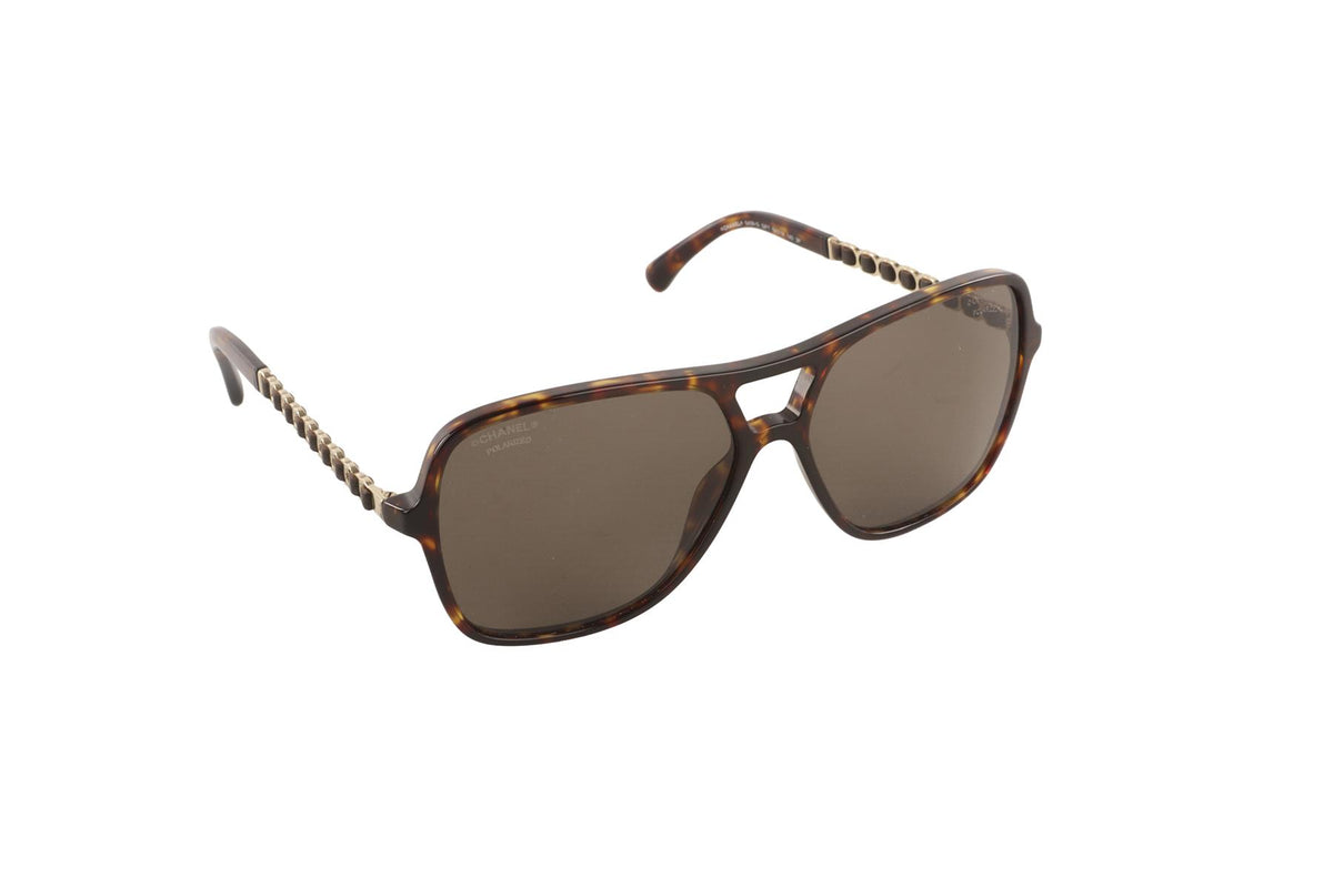 CHANEL BROWN D-FRAME ACETATE SUNGLASSES