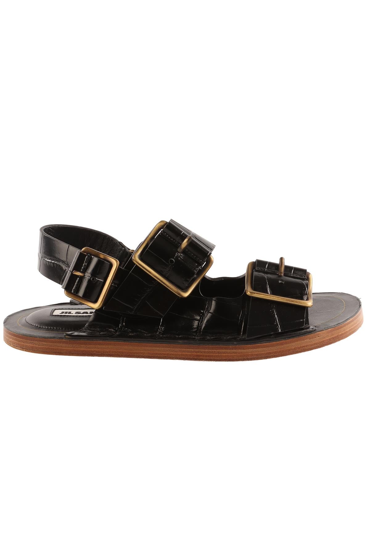 JIL SANDER BLACK LEATHER SANDALS EU 38 UK 5 US 8