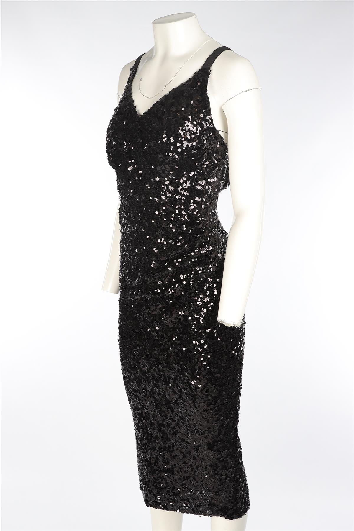 DOLCE & GABBANA BLACK SEQUIN MAXI DRESS IT 36 UK 4