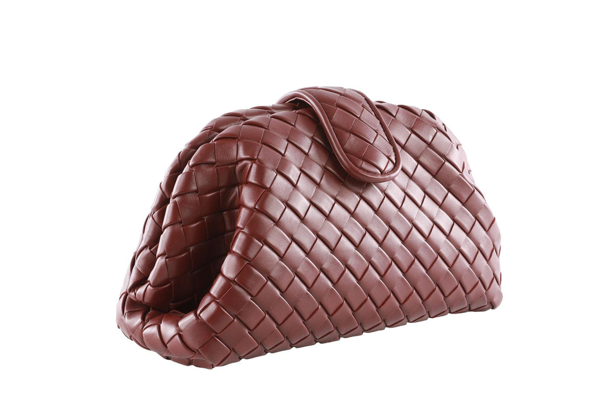 BOTTEGA VENETA BURGUNDY LAUREN 1980 TEEN SMALL INTRECCIATO LEATHER CLUTCH