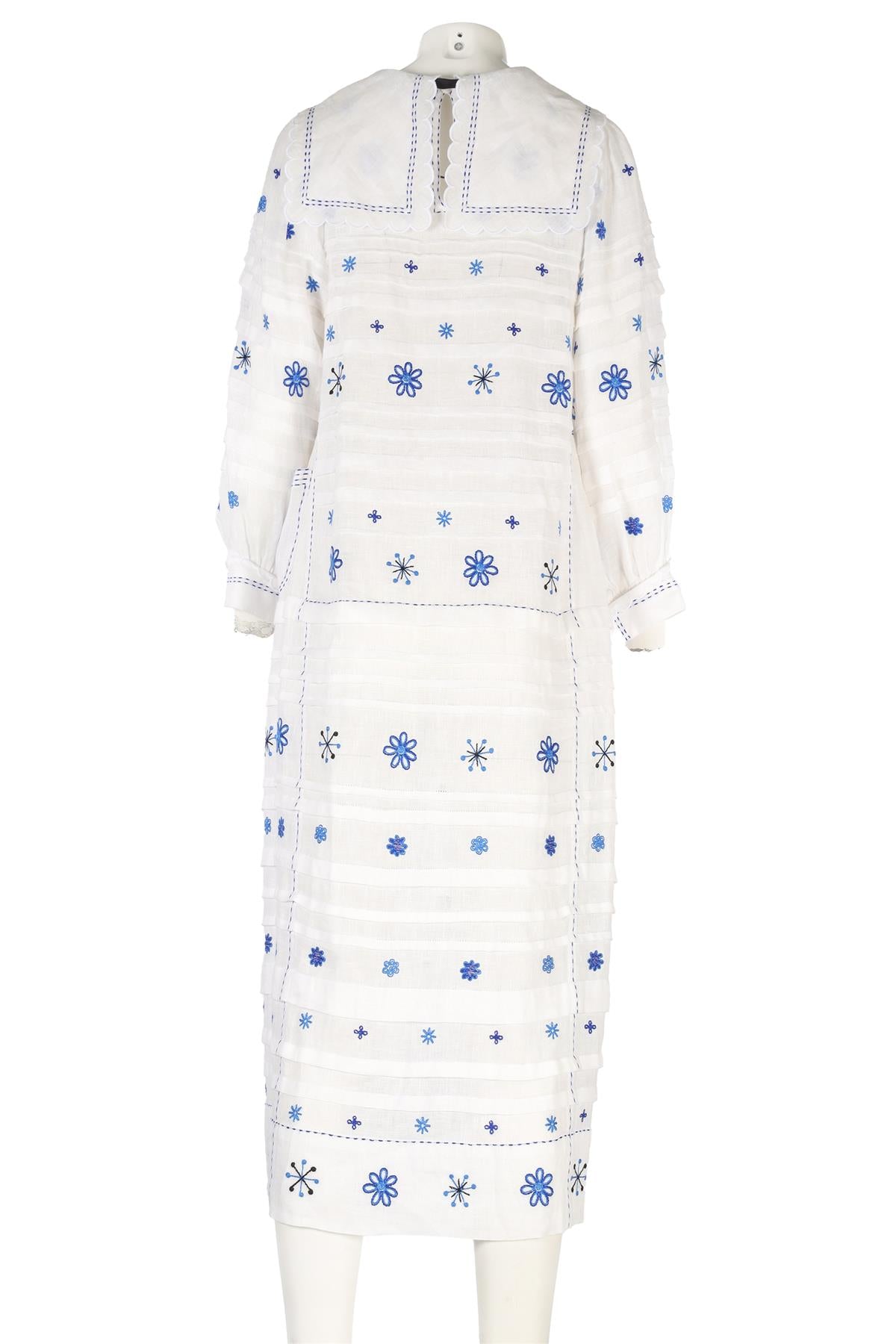 VITA KIN WHITE LINEN MIDI DRESS XSMALL