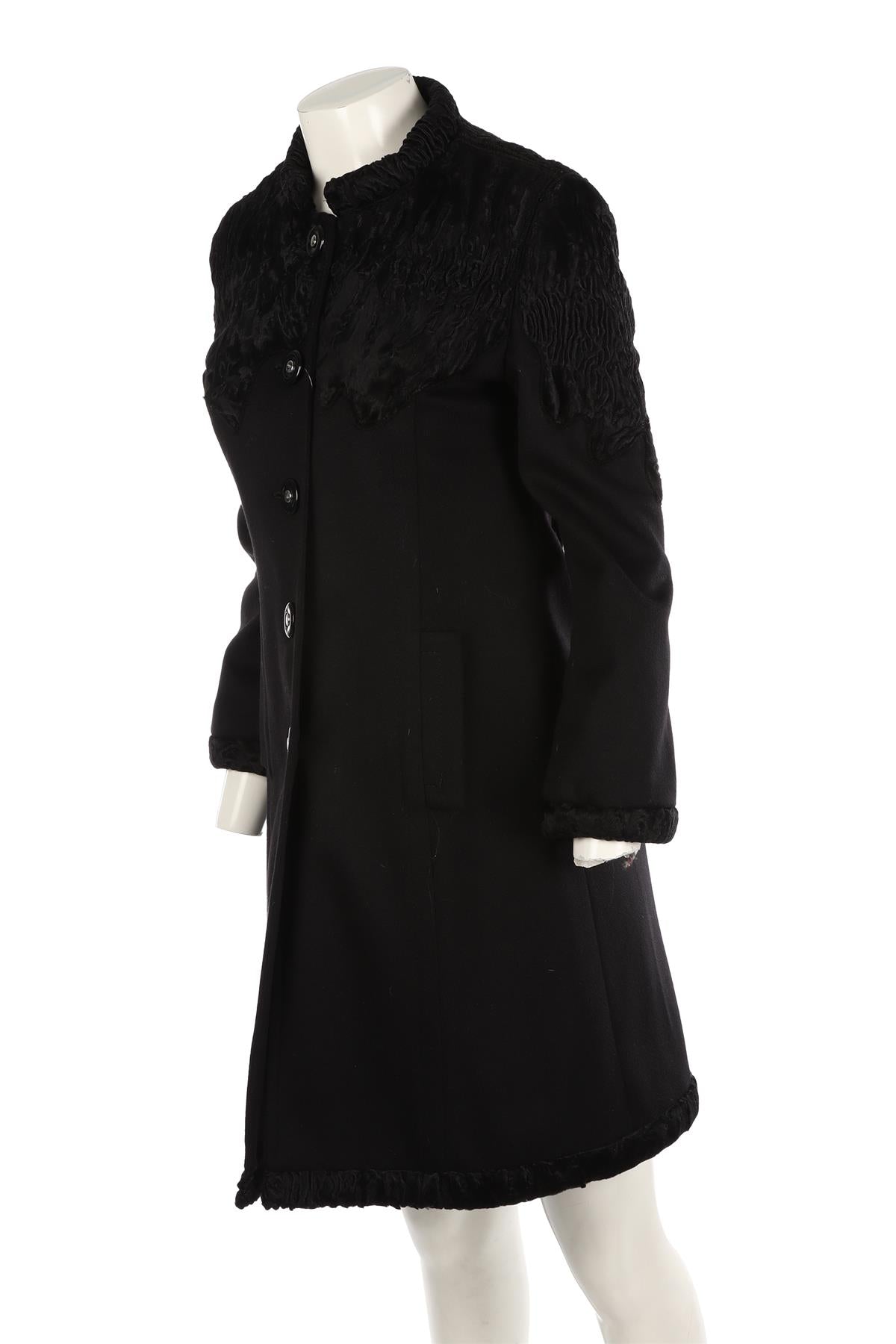 FONTANA COUTURE BLACK VINTAGE PERSIAN LAMB AND WOOL COAT IT 40 UK 8