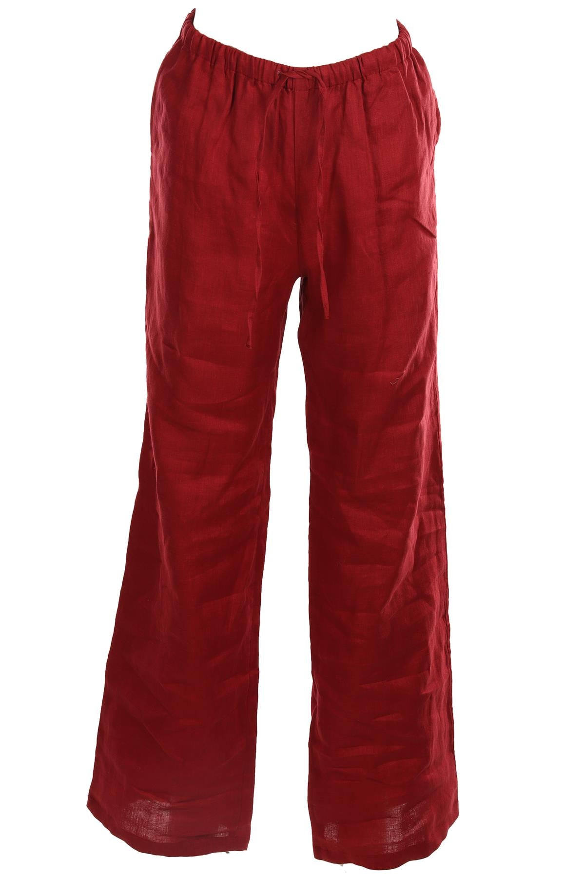 AEXAE BURGUNDY LINEN STRAIGHT LEG PANTS XSMALL