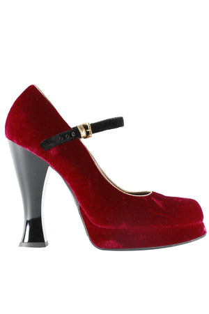 MARNI RED VELVET PLATFORM PUMPS EU 40 UK 7 US 10