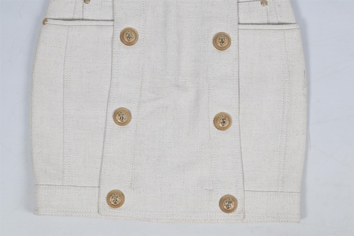 BALMAIN COTTON AND LINEN BLEND MINI SKIRT FR 36 UK 8