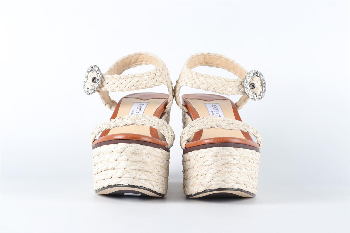 JIMMY CHOO BEIGE RAFFIA WEDGE SANDALS EU 38 UK 5 US 8
