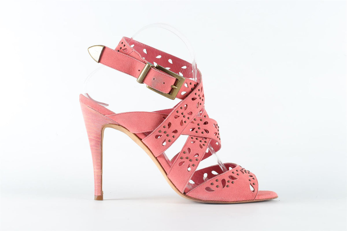 MANOLO BLAHNIK PINK SUEDE SANDALS EU 40.5 UK 7.5 US 10.5