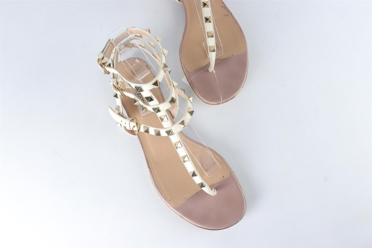 VALENTINO GARAVANI CREAM ROCKSTUD LEATHER SANDALS EU 38 UK 5 US 8