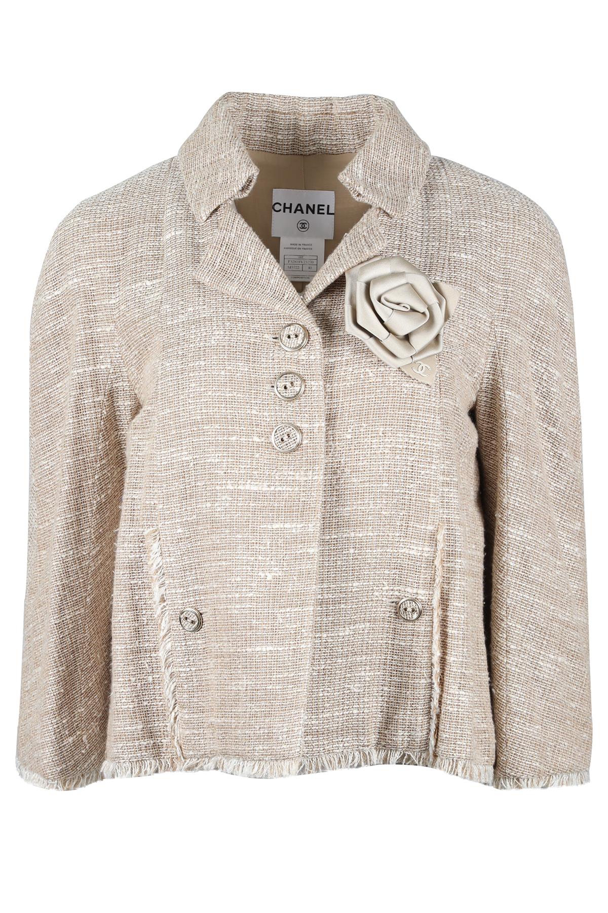 CHANEL BEIGE 2008 LINEN BLEND JACKET FR 40 UK 12