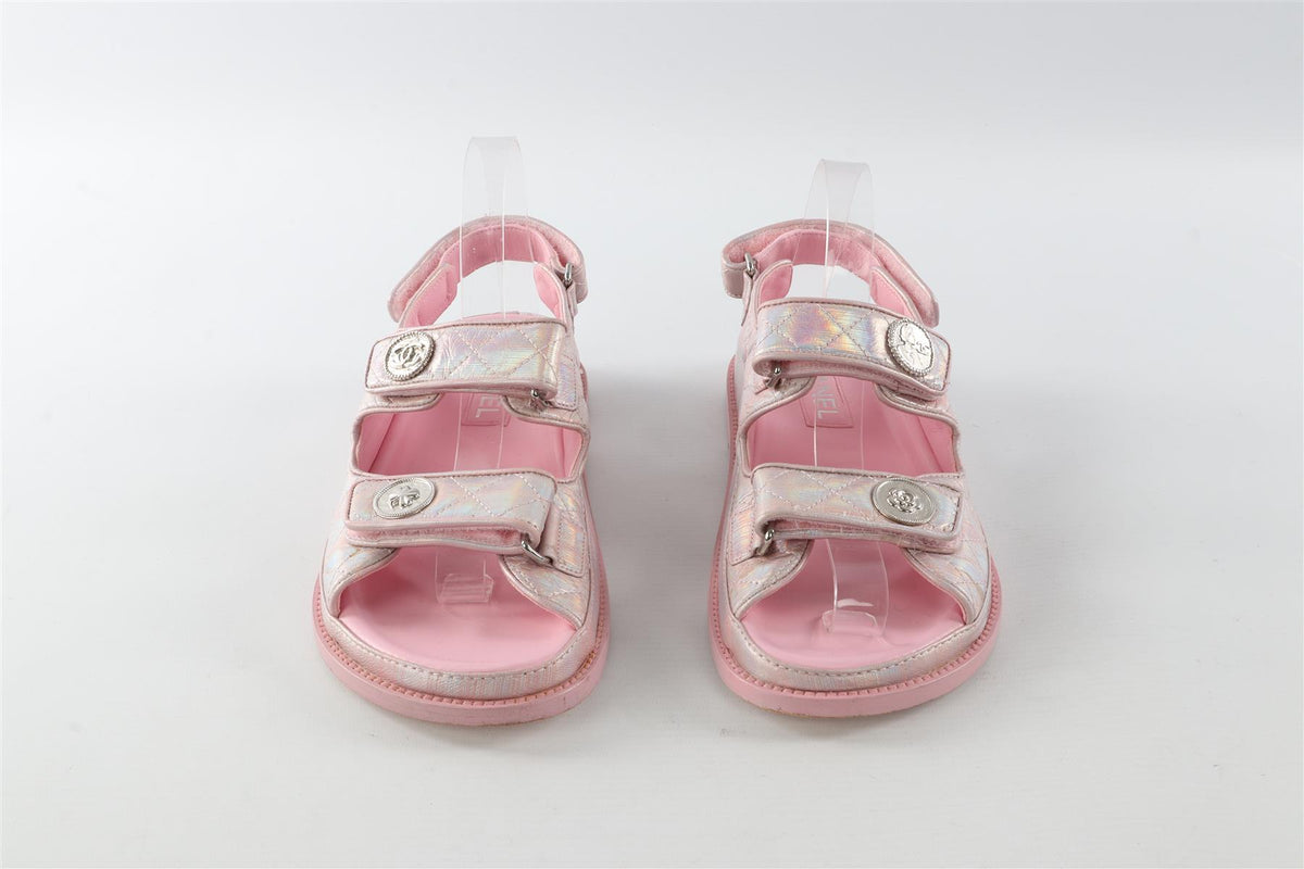 CHANEL PINK 2022 DAD QUILTED LEATHER SANDALS EU 38 UK 5 US 8