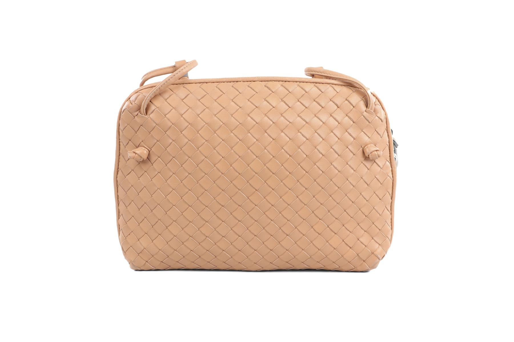 BOTTEGA VENETA BEIGE NODINI INTRECCIATO LEATHER SHOULDER BAG