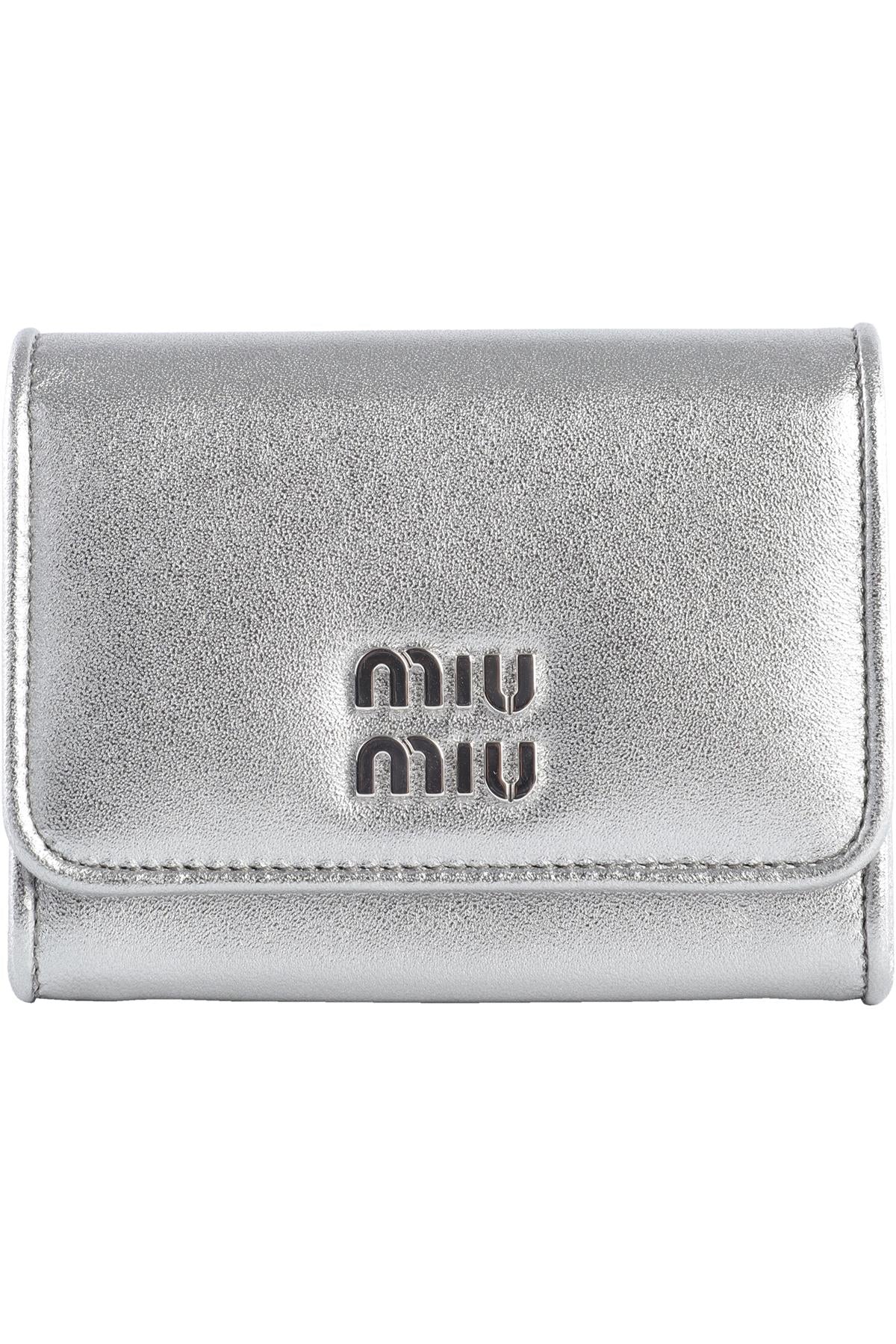 MIU MIU SILVER LEATHER WALLET ON CHAIN
