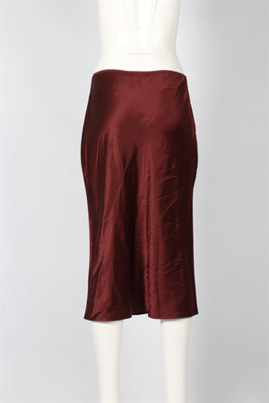 JOSEPH BURGUNDY SILK MIDI SKIRT IT 40 UK 8